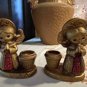 CHRISTMAS Set of 2 Vintage 1950s Norcrest Angel Candle Holders Christmas